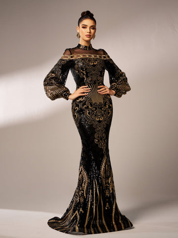 Zelda Luxus-Maxikleid mit Ballonärmeln