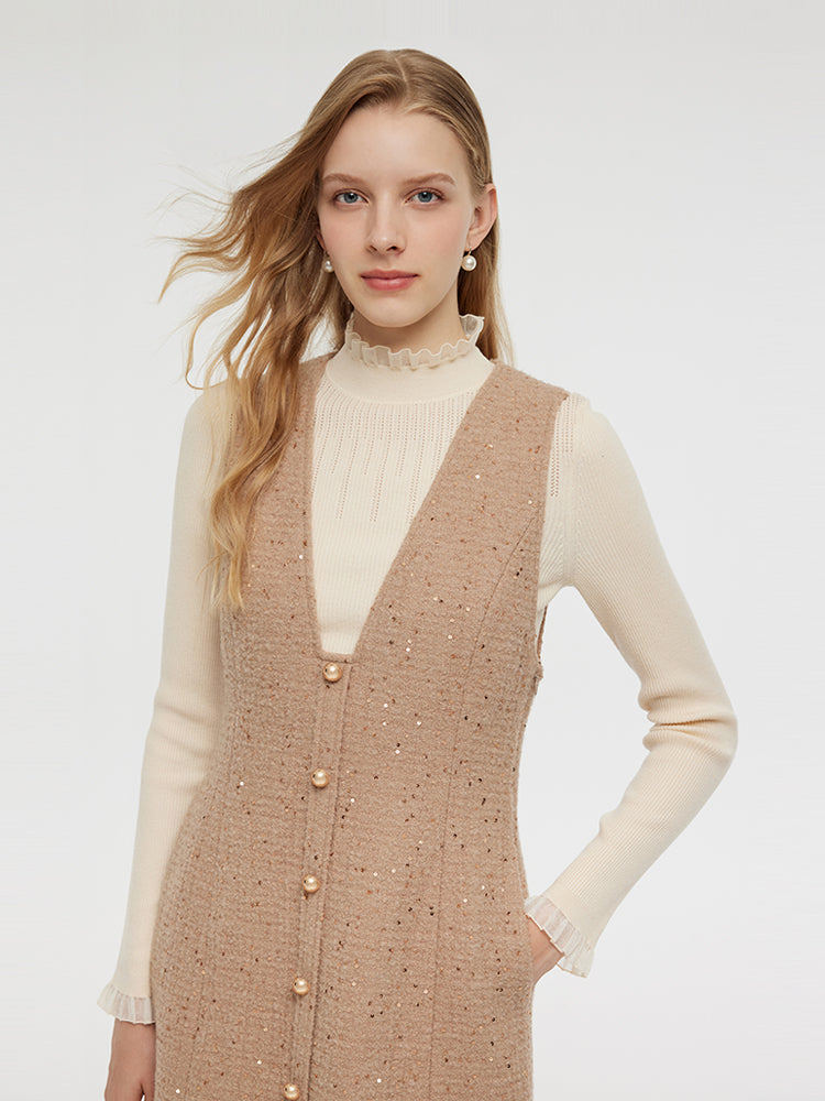 Zweiteiliges Set aus Minikleid und Stricktop aus Alpaka- und Woll-Tweed 