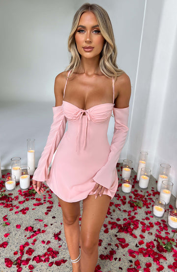 Askılı Mini Elbise - Pembe
