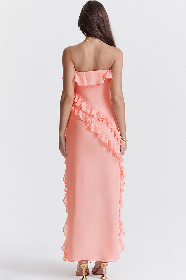 Strapless Draped Ruffled Maxi Dress