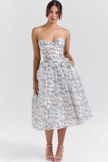 Trägerloses Midikleid im französischen Stil mit Blumenmuster