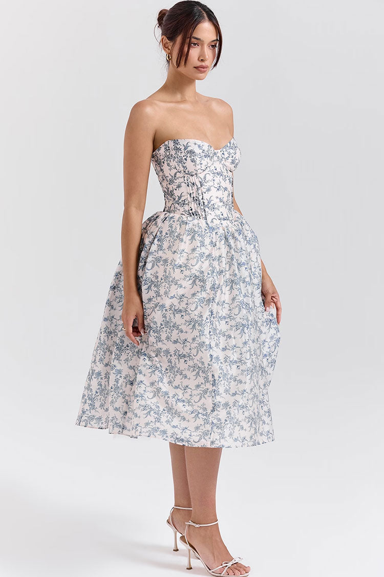 Trägerloses Midikleid im französischen Stil mit Blumenmuster