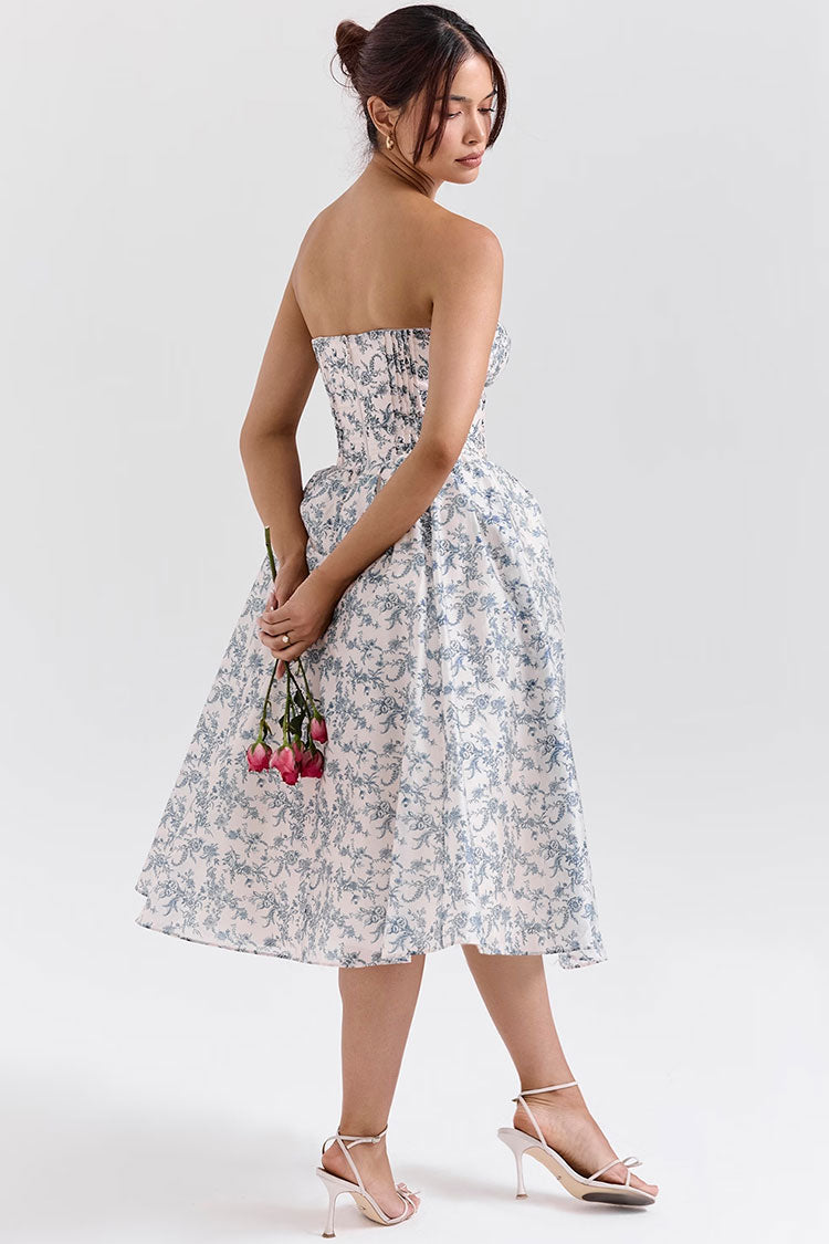 Trägerloses Midikleid im französischen Stil mit Blumenmuster