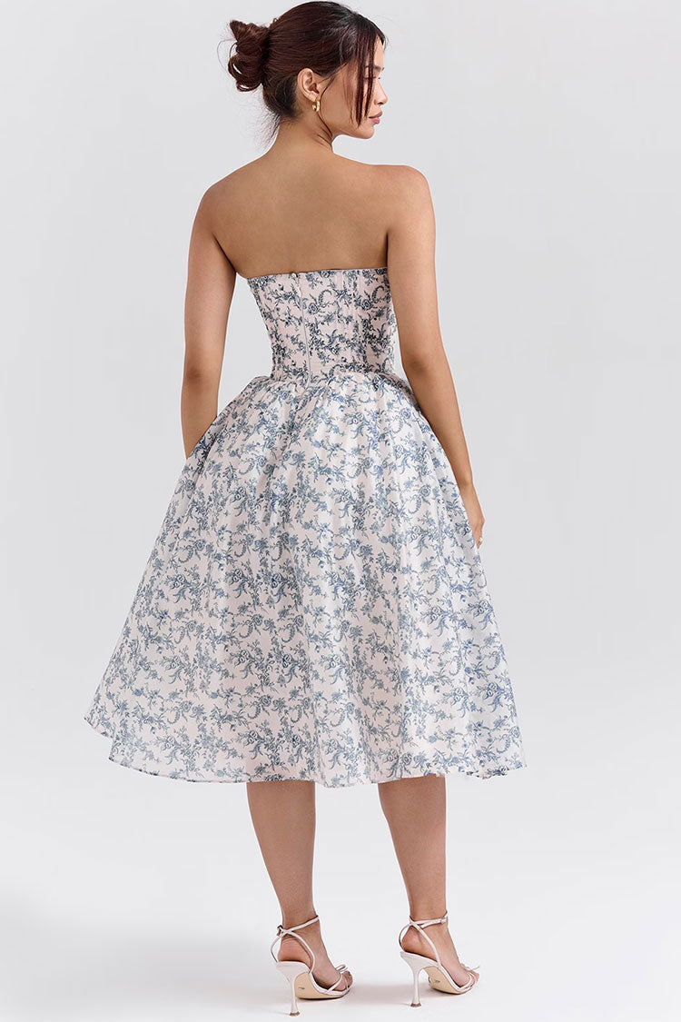 Trägerloses Midikleid im französischen Stil mit Blumenmuster