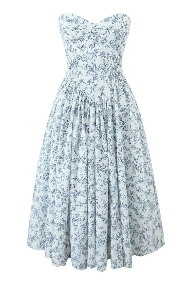Trägerloses Midikleid im französischen Stil mit Blumenmuster