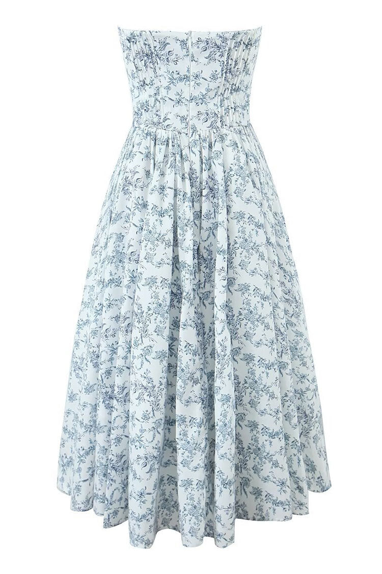 Trägerloses Midikleid im französischen Stil mit Blumenmuster