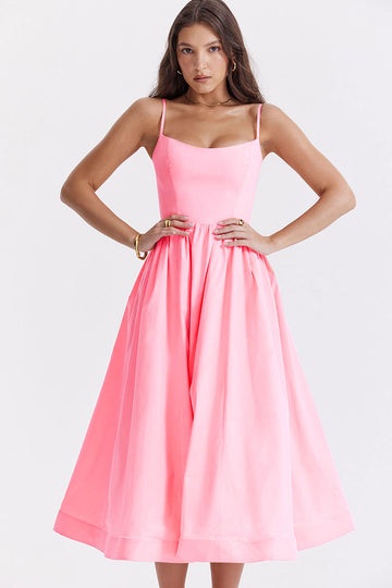 Frisches, trägerloses Midikleid mit Taschen – Rosa