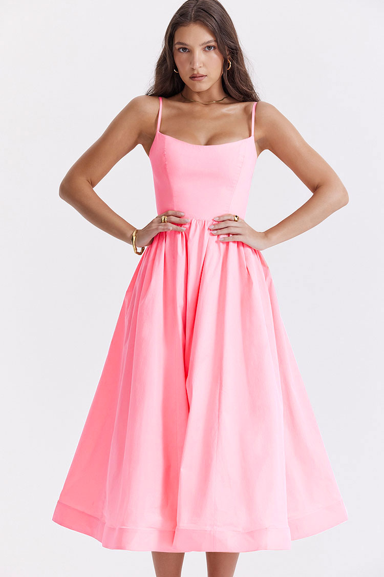 Frisches, trägerloses Midikleid mit Taschen – Rosa