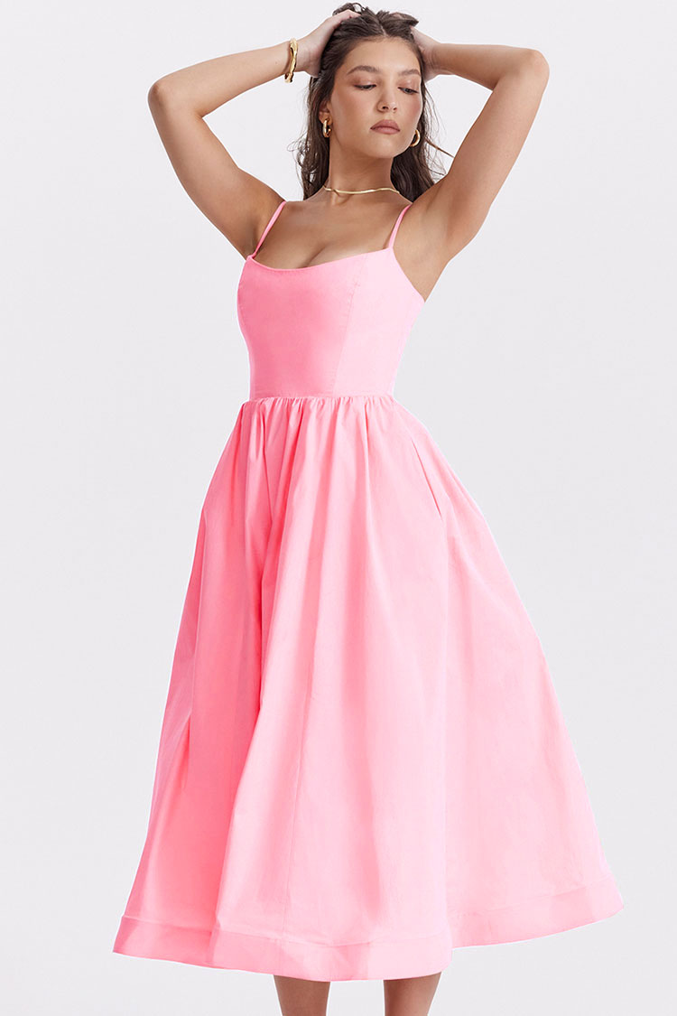 Frisches, trägerloses Midikleid mit Taschen – Rosa