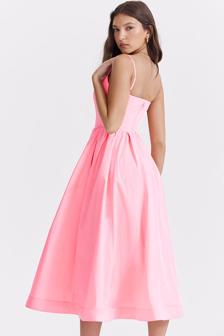 Frisches, trägerloses Midikleid mit Taschen – Rosa