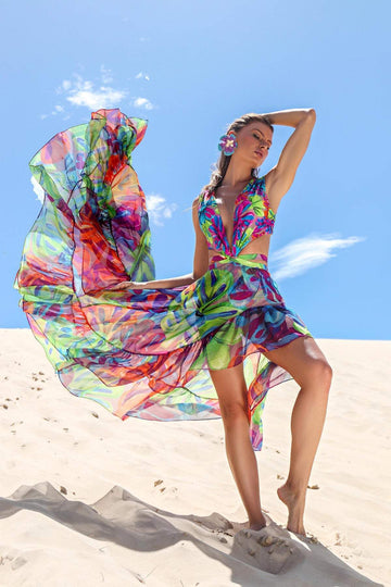 Frica Badeanzug mit Print, Cut-outs und Rüschen, zweiteilig