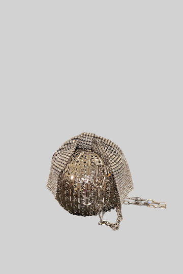 Sphere-Shaped Metallic Handbag with Glittery Embellishments - Silver