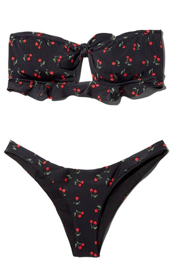 Gail Printed Bikini with Cherry Bow Tie