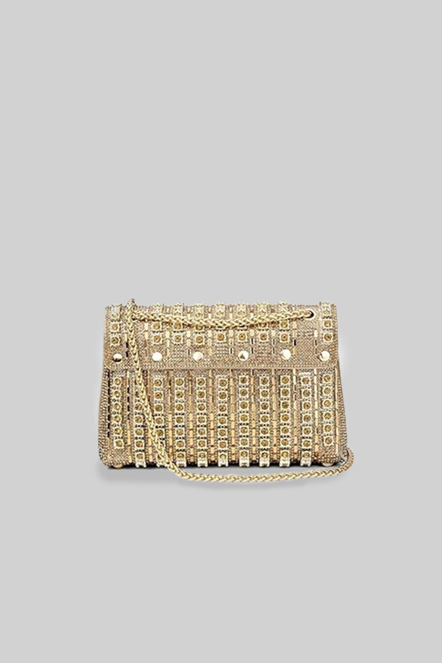 Parıltılı Dokuma Çanta, Parıldayan Rhinestone Süslemelerle - Altın