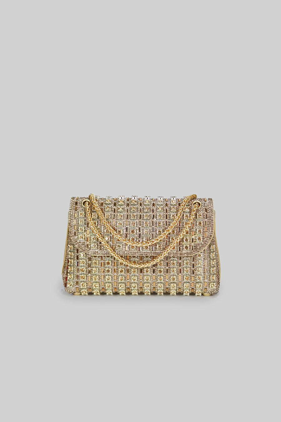 Parıltılı Dokuma Çanta, Parıldayan Rhinestone Süslemelerle - Altın