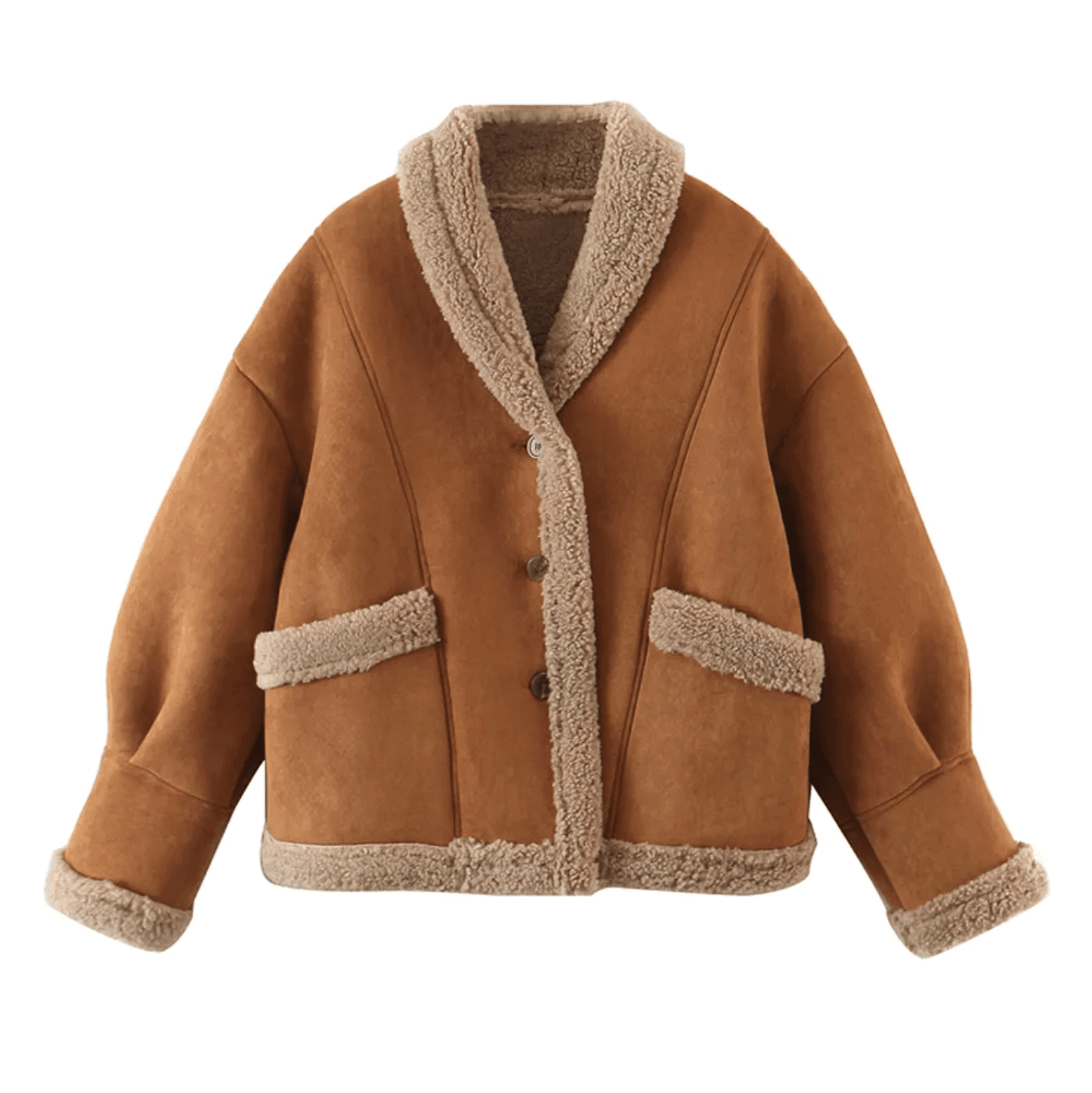 Kürklü Kahverengi Oversize Mont