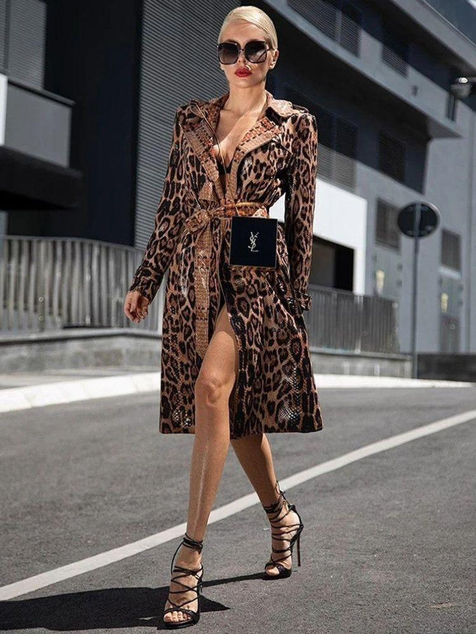 Zarafet Leopar Desenli Trençkot-Mont