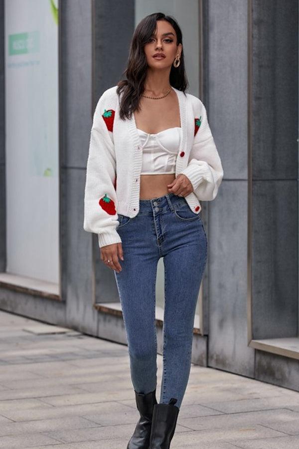 Hanna Strawberry Knitted Sweater Cardigan