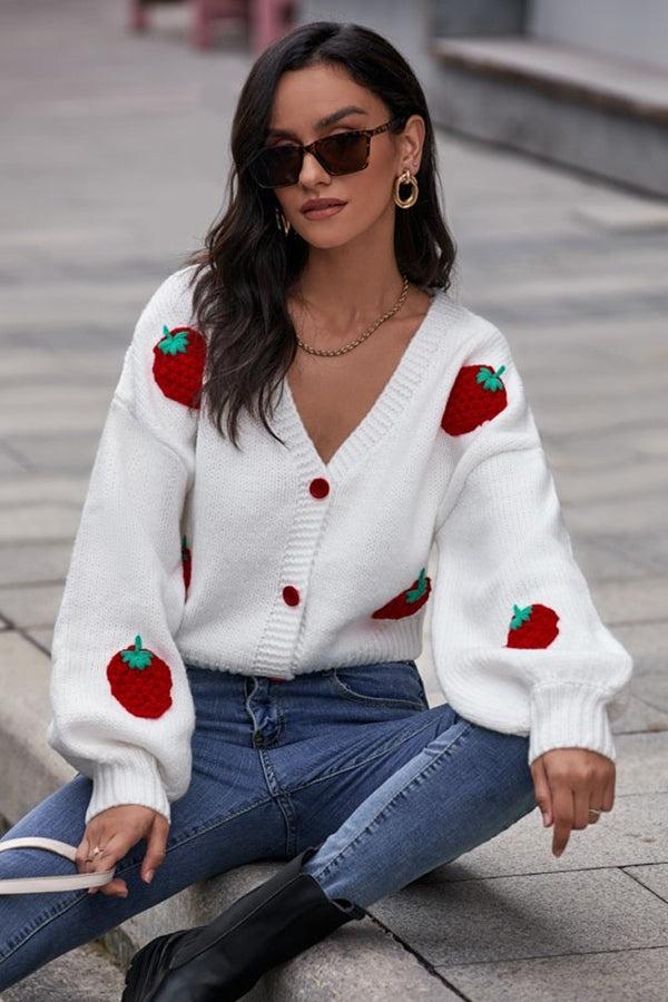 Hanna Strawberry Knitted Sweater Cardigan