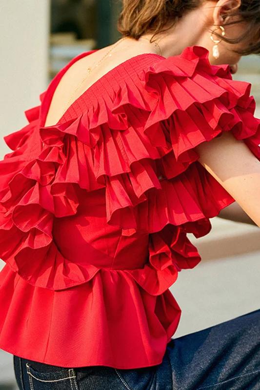 Helen Ruffled V-Neck Blouse