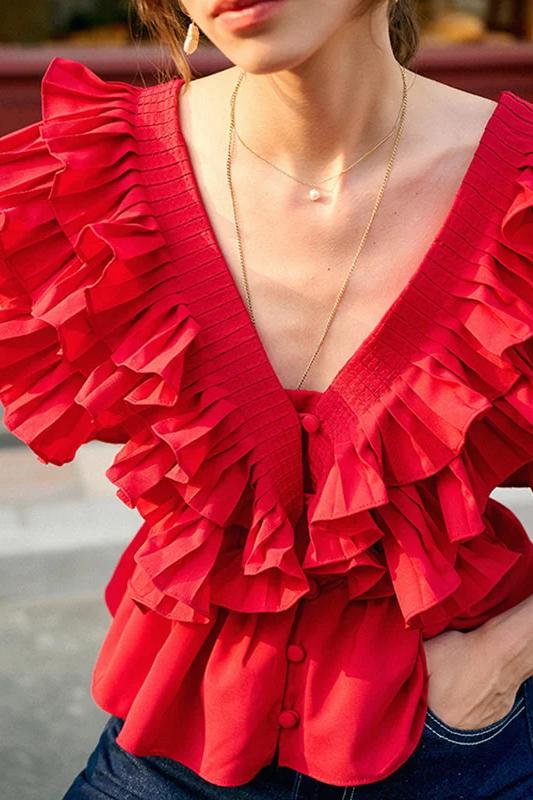 Helen Ruffled V-Neck Blouse