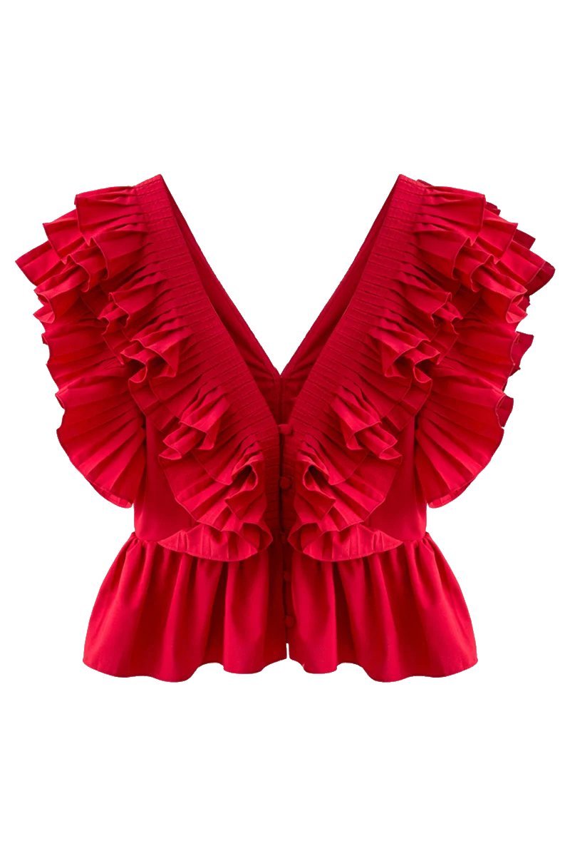 Helen Ruffled V-Neck Blouse
