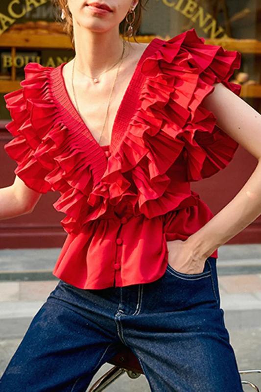 Helen Ruffled V-Neck Blouse