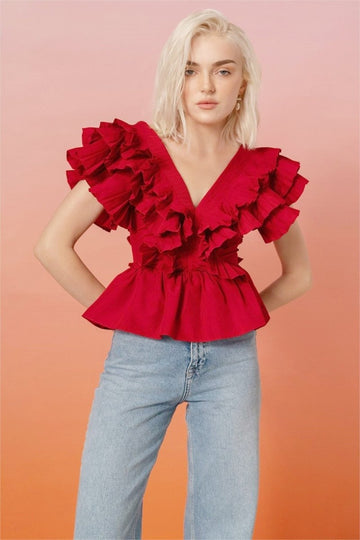 Helen Ruffled V-Neck Blouse