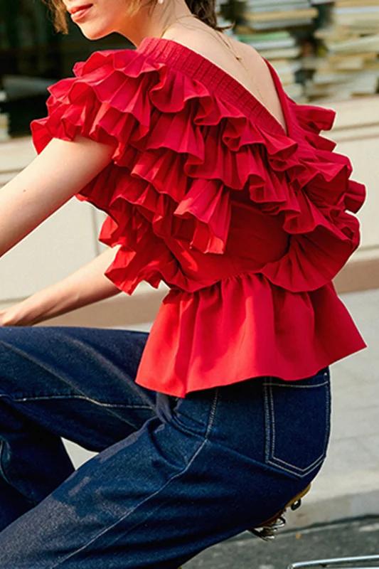 Helen Ruffled V-Neck Blouse
