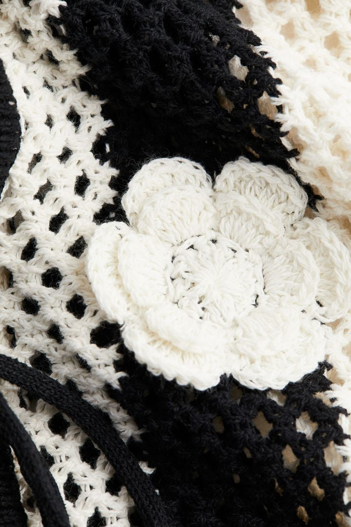 Beautiful Floral Appliqué Hollow Knit Vest