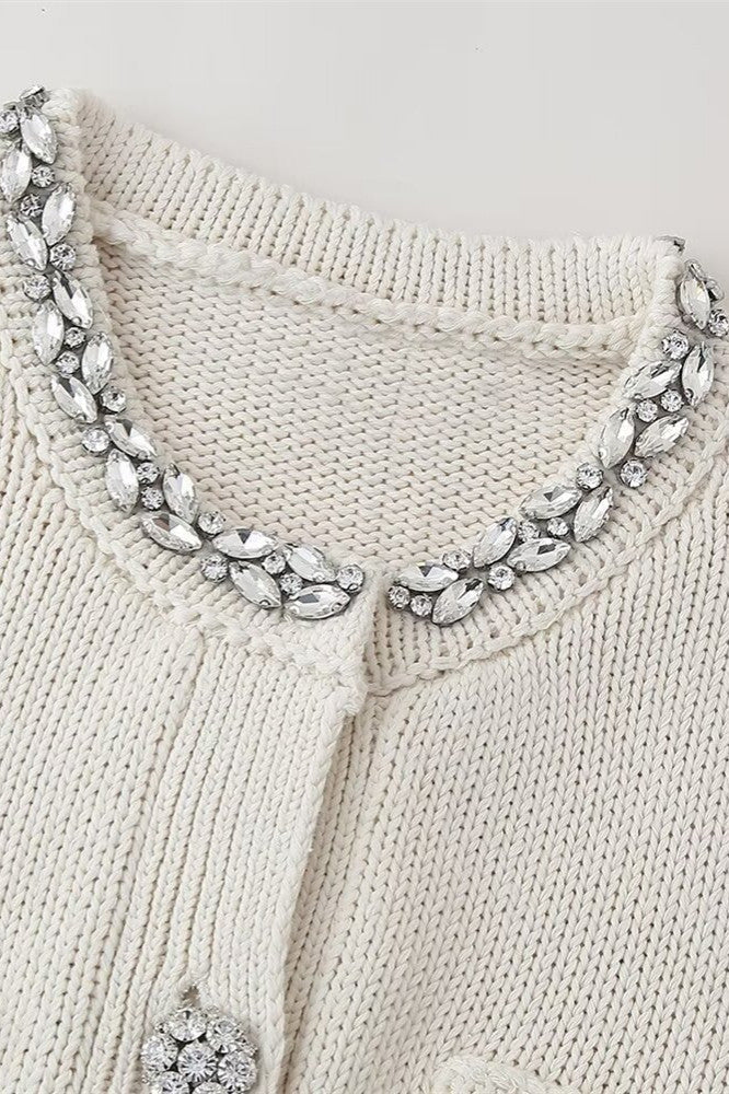 Lindsay Verzierte Strickjacke mit Rundhalsausschnitt