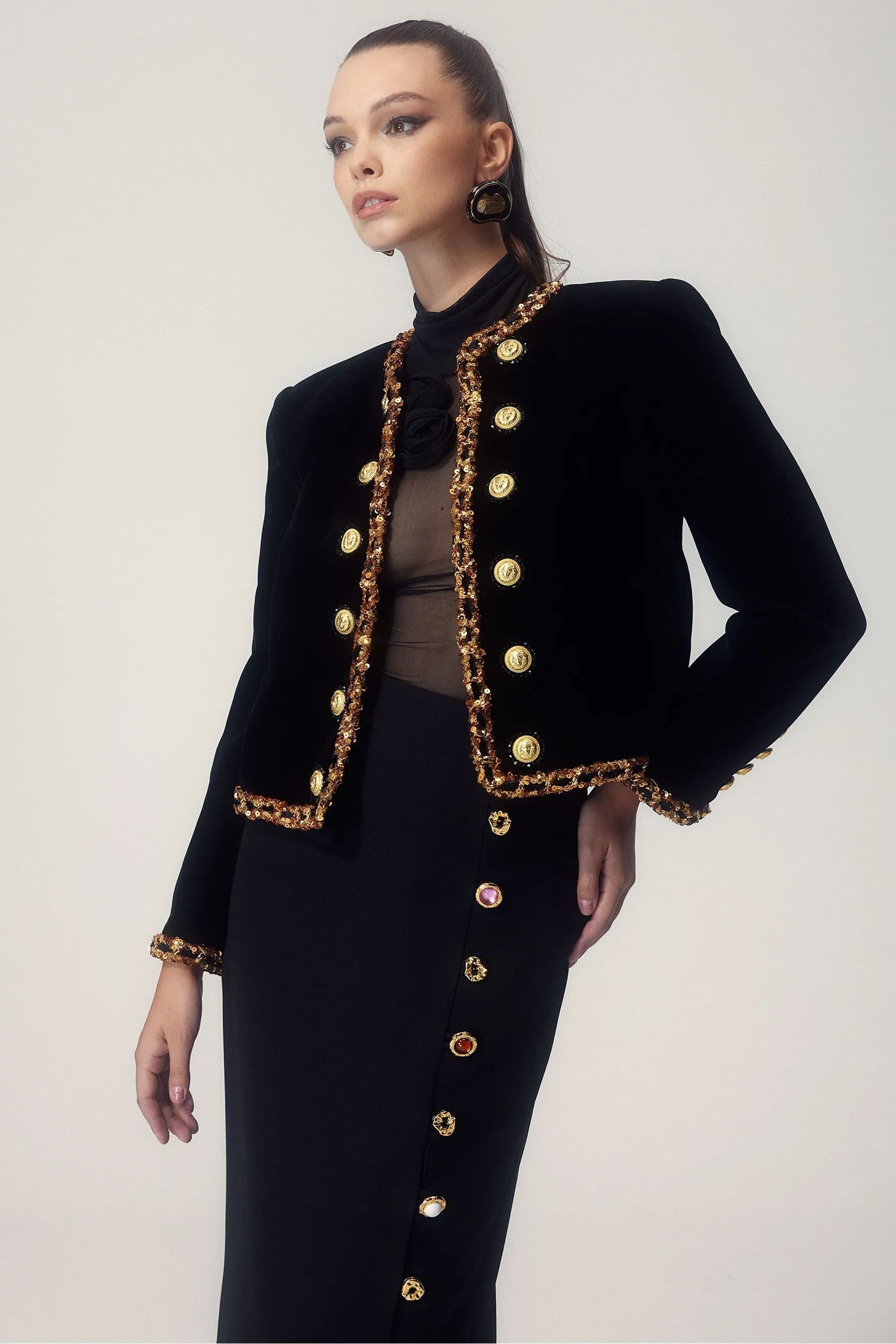 Janice Sequin Embroidered Velvet Jacket