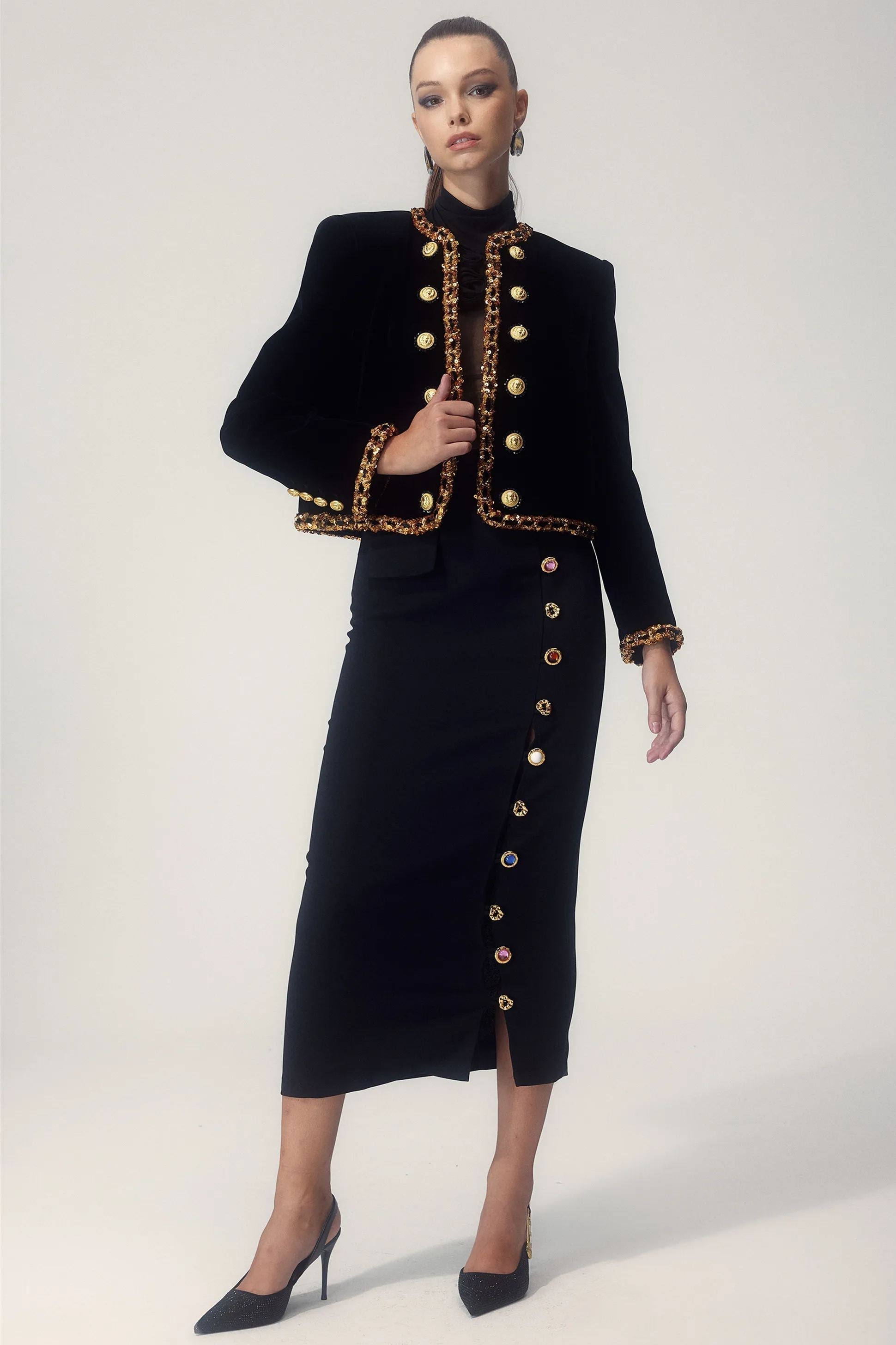 Janice Sequin Embroidered Velvet Jacket