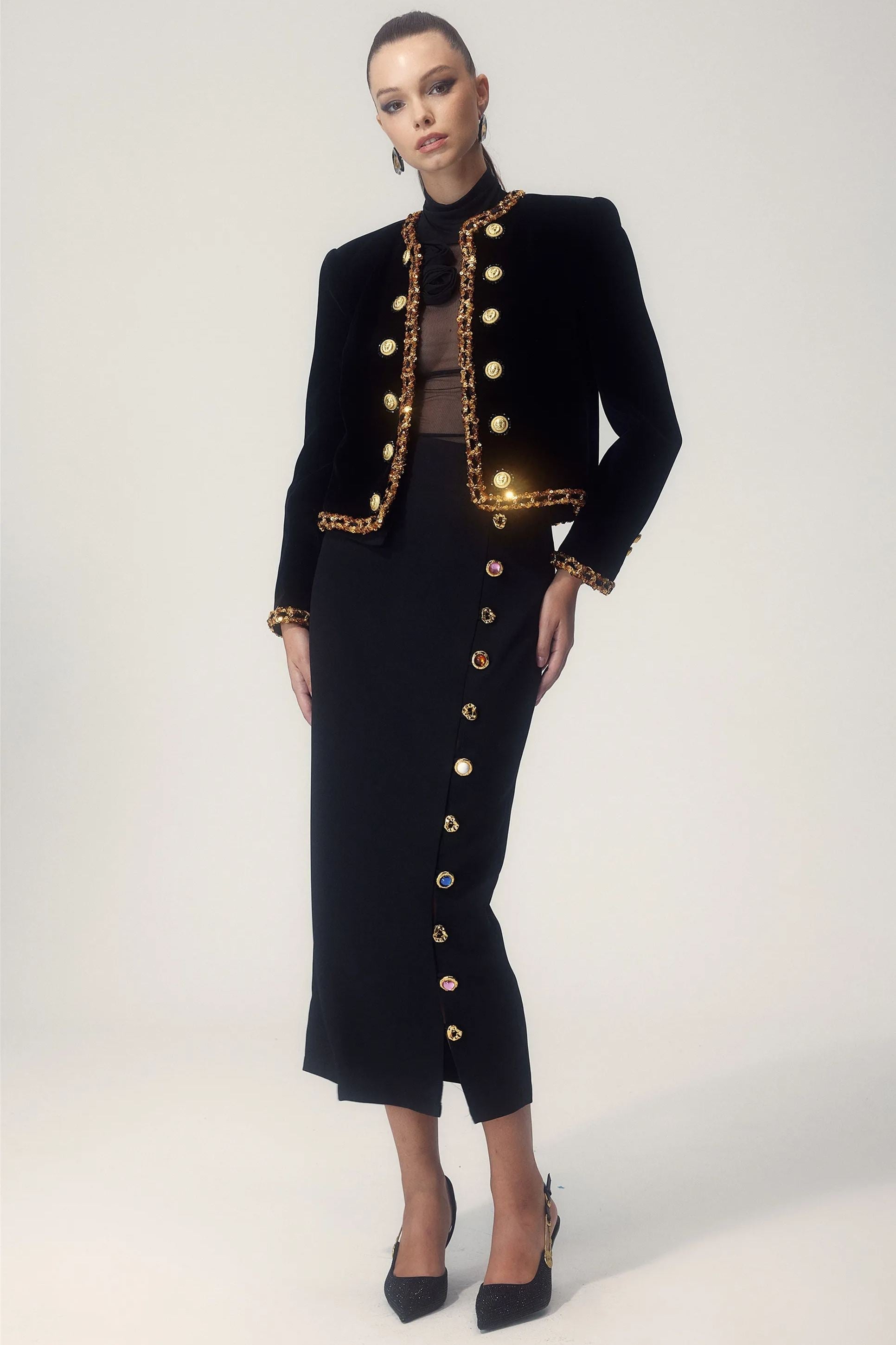 Janice Sequin Embroidered Velvet Jacket