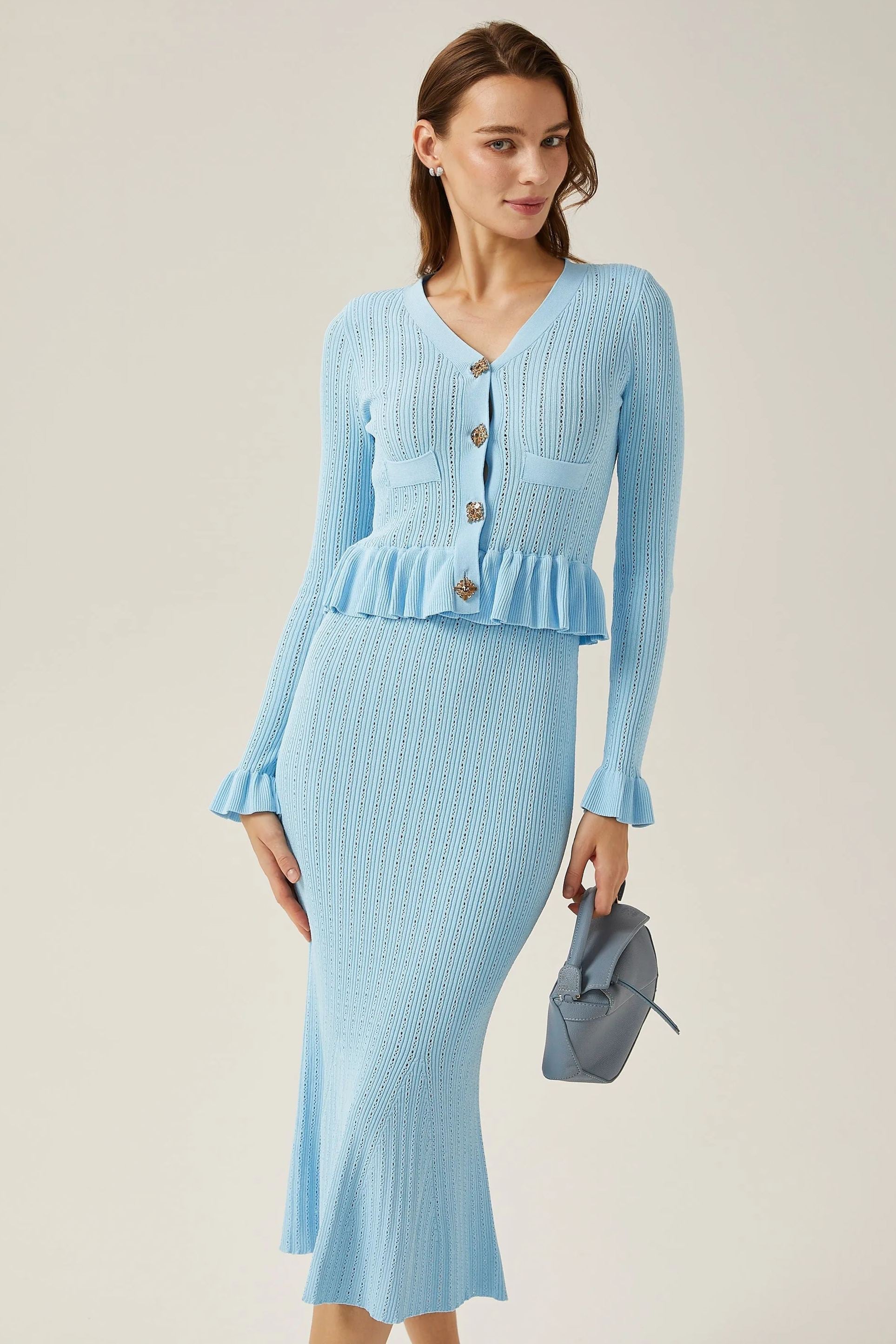 Miriam V-Neck Flared Knit Skirt Set