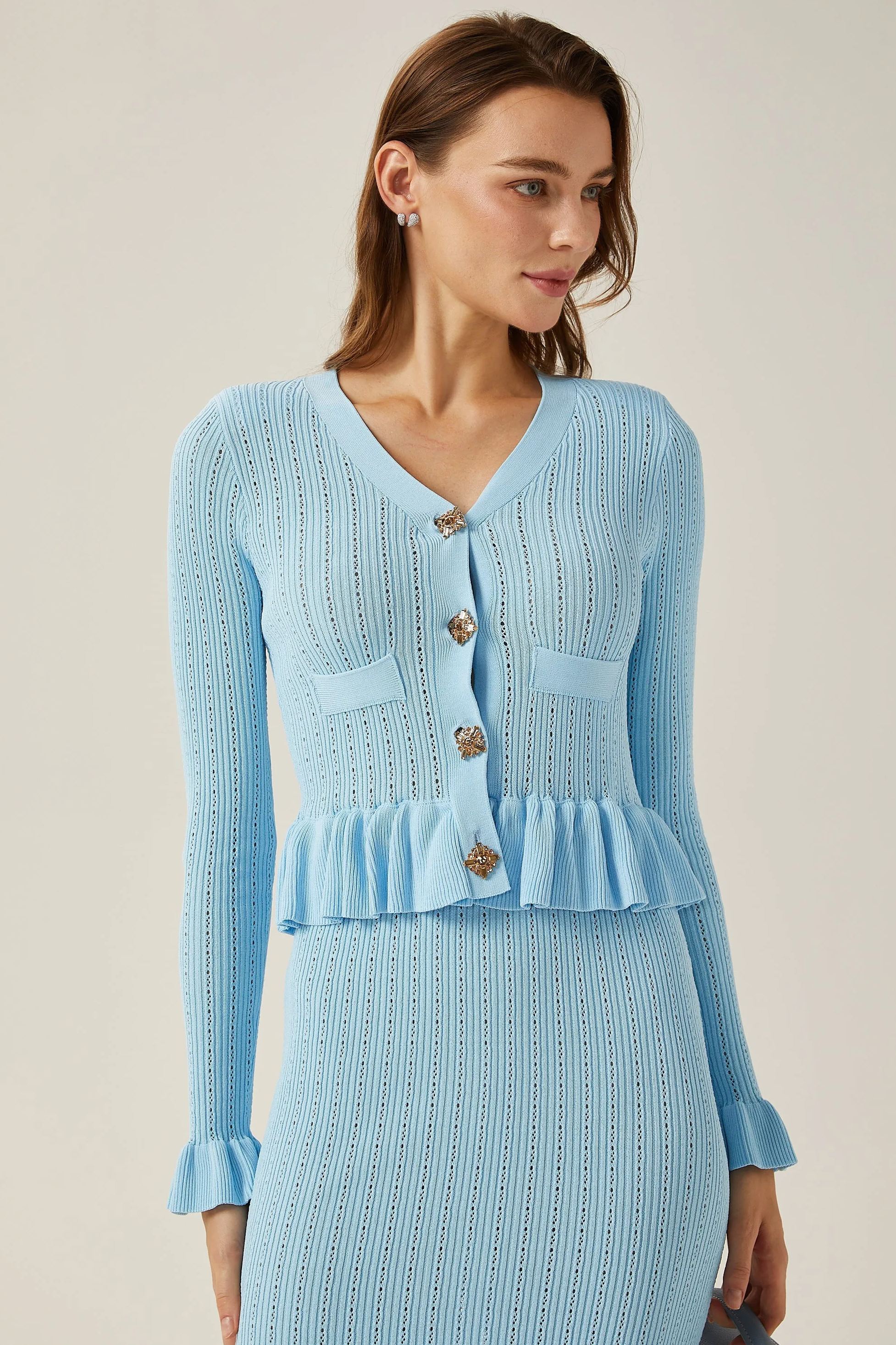 Miriam V-Neck Flared Knit Skirt Set