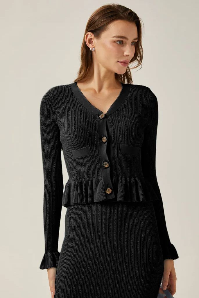 Miriam V-Neck Flared Knit Skirt Set