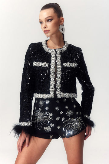 Pailletten-Cardigan „Celeste“ mit Federdetails