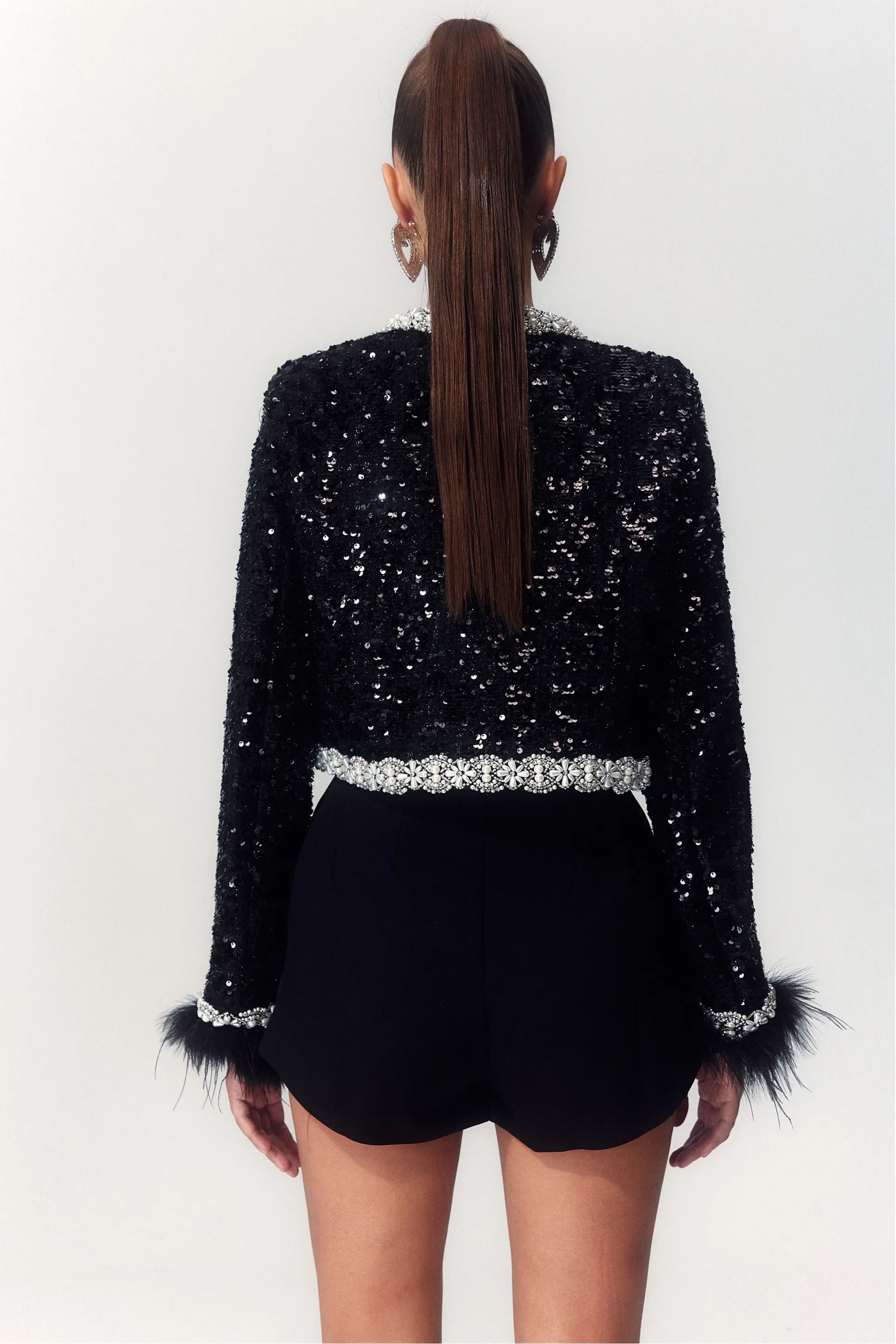 Pailletten-Cardigan „Celeste“ mit Federdetails