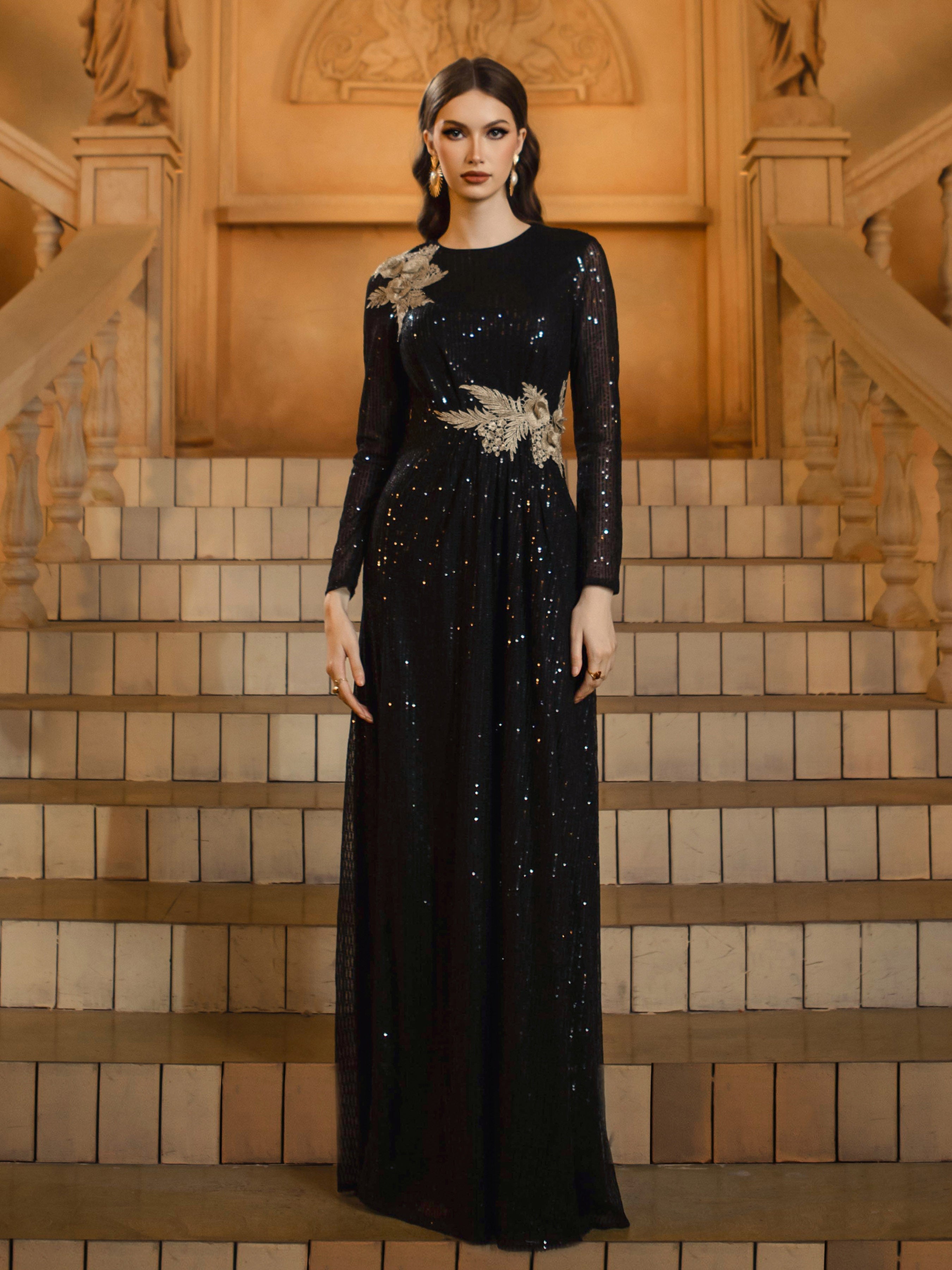 Seraphina Sequin Long-Sleeved Maxi Dress 