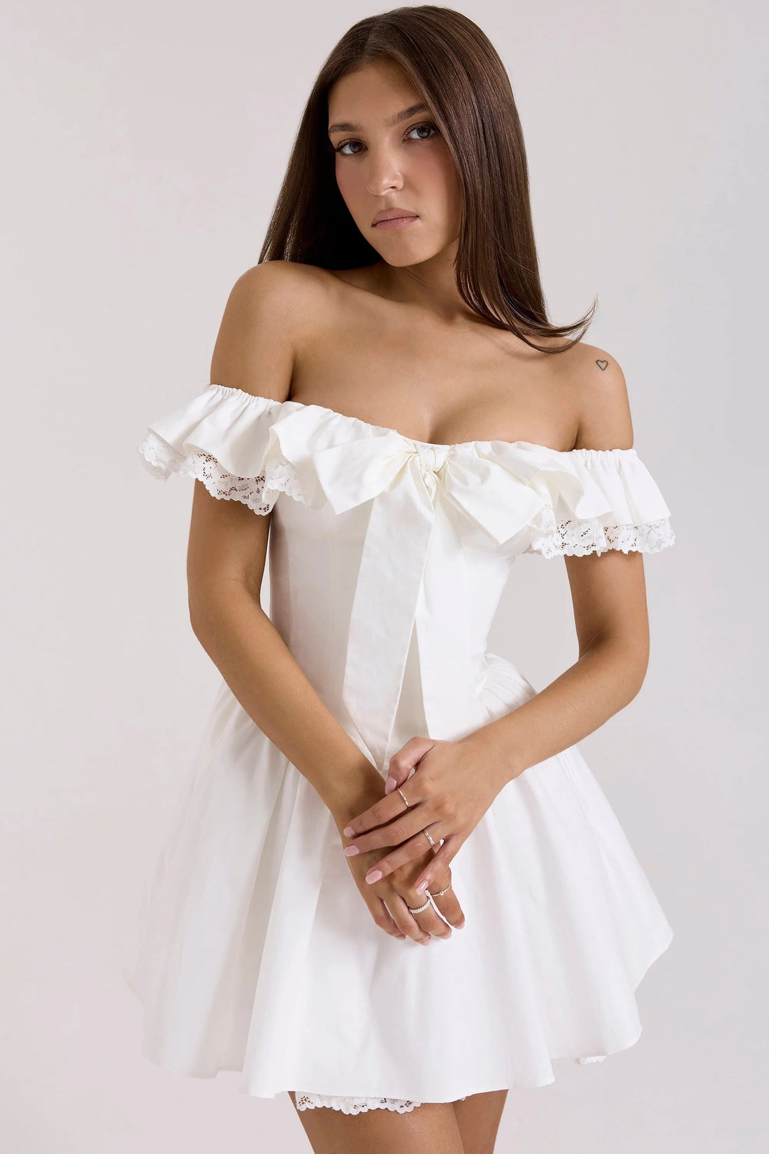 Gittel Bardot Mini Dress with Bow