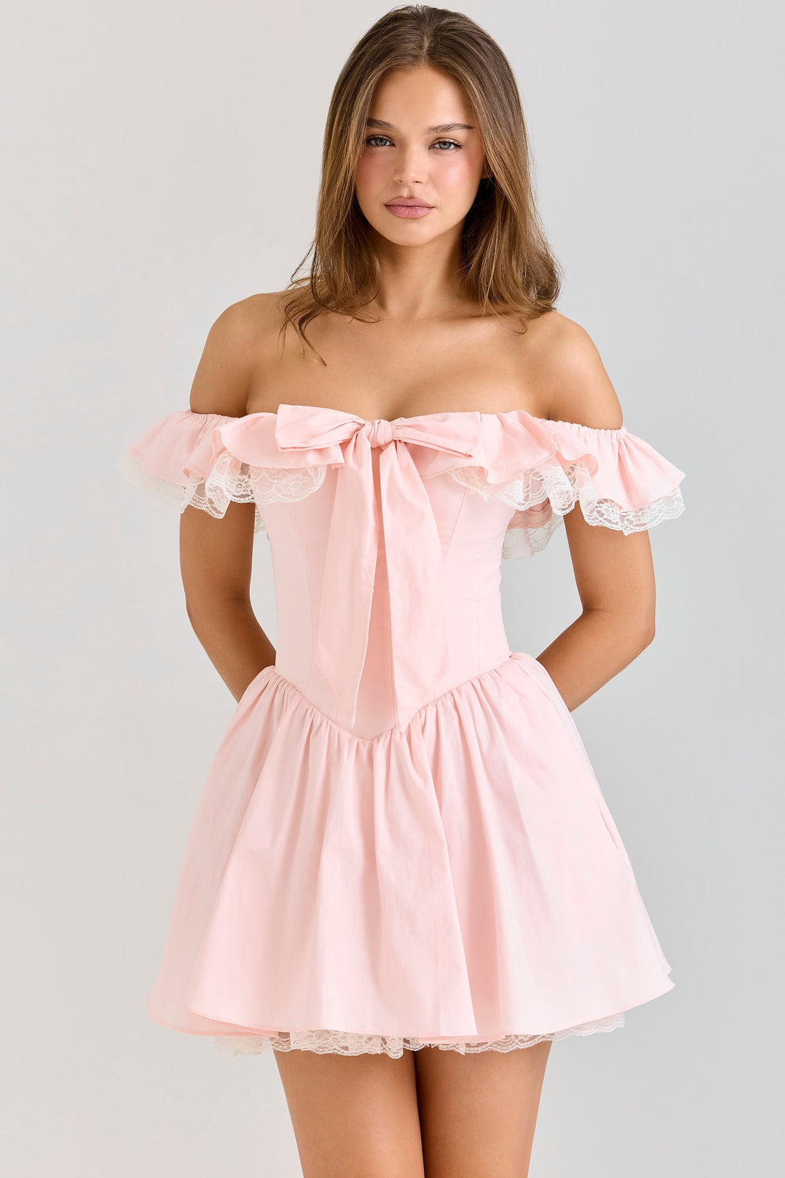 Pembe Streç Pamuklu Omuzdan Askılı Korse Mini Elbise