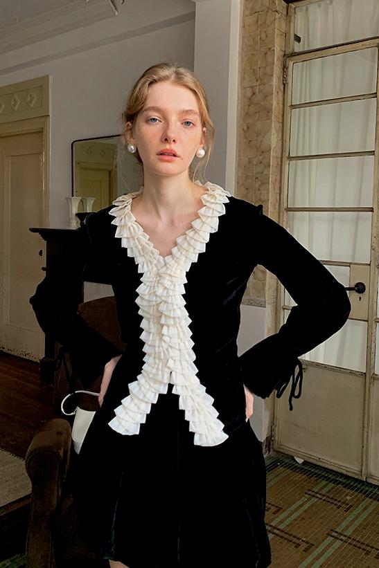 Esther V-Neck Ruffled Cardigan