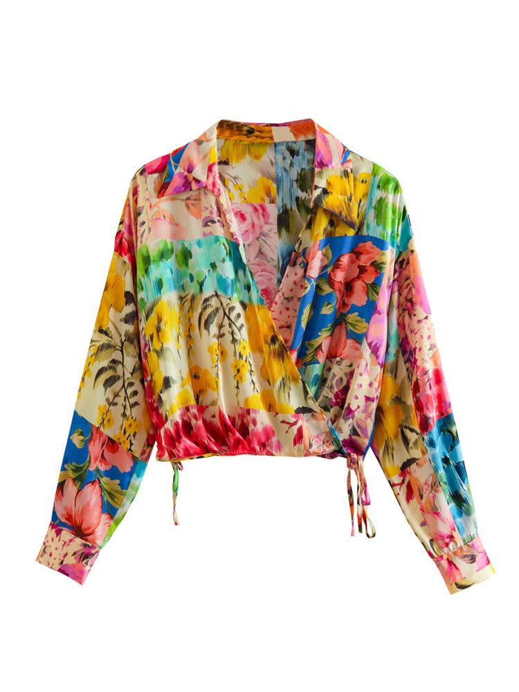Kate Bluse mit Print, V-Ausschnitt und Raffungen