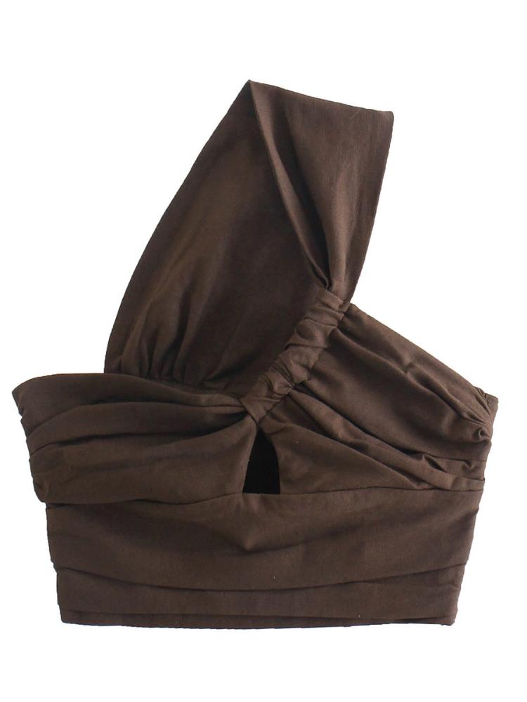 Laura One-Shoulder Crop Linen Top