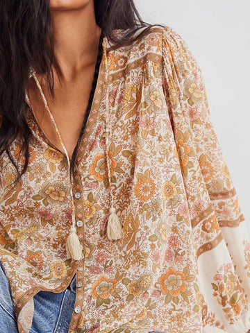 Libby Printed Blouse with Tassel Bow