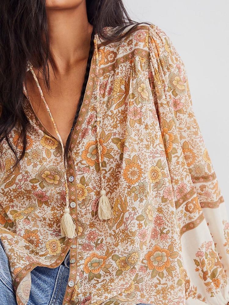 Libby Printed Blouse with Tassel Bow