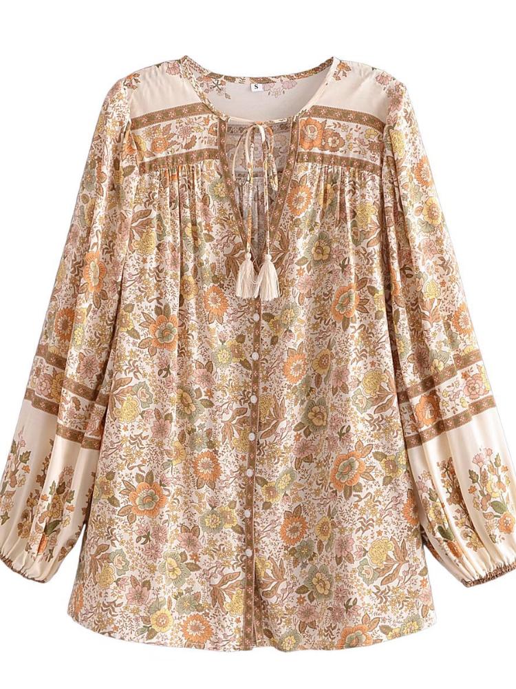 Libby Printed Blouse with Tassel Bow