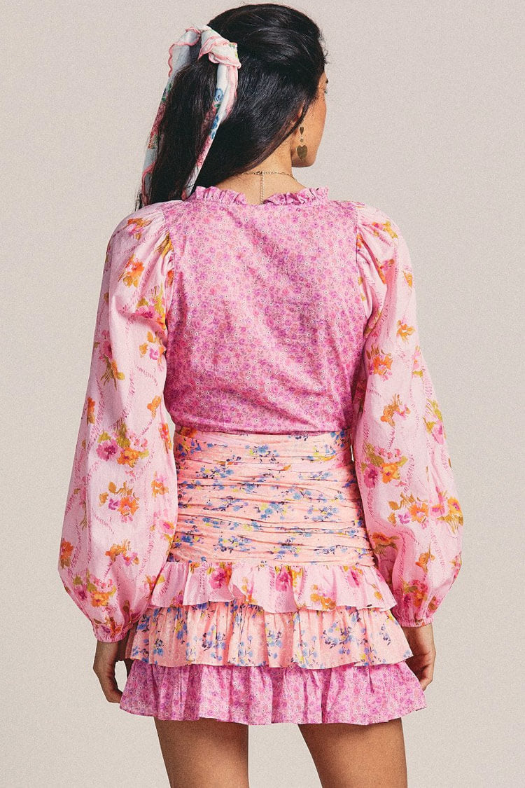 Ruffled Floral Print Mini Dress - Pink