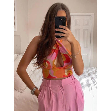 Lorna Bluse mit Print und überkreuztem Halsausschnitt